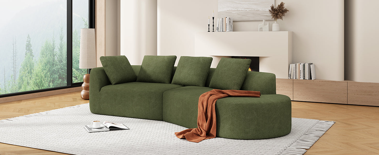 116' Modern Curved Sectional Sofa with High-Density Fully Compressed Sponge and Chaise Lounge, Pearl Upholstery, 2-Piece Set, Fully Assembled Right Hand Facing, Perfect for Living Room, Lounge