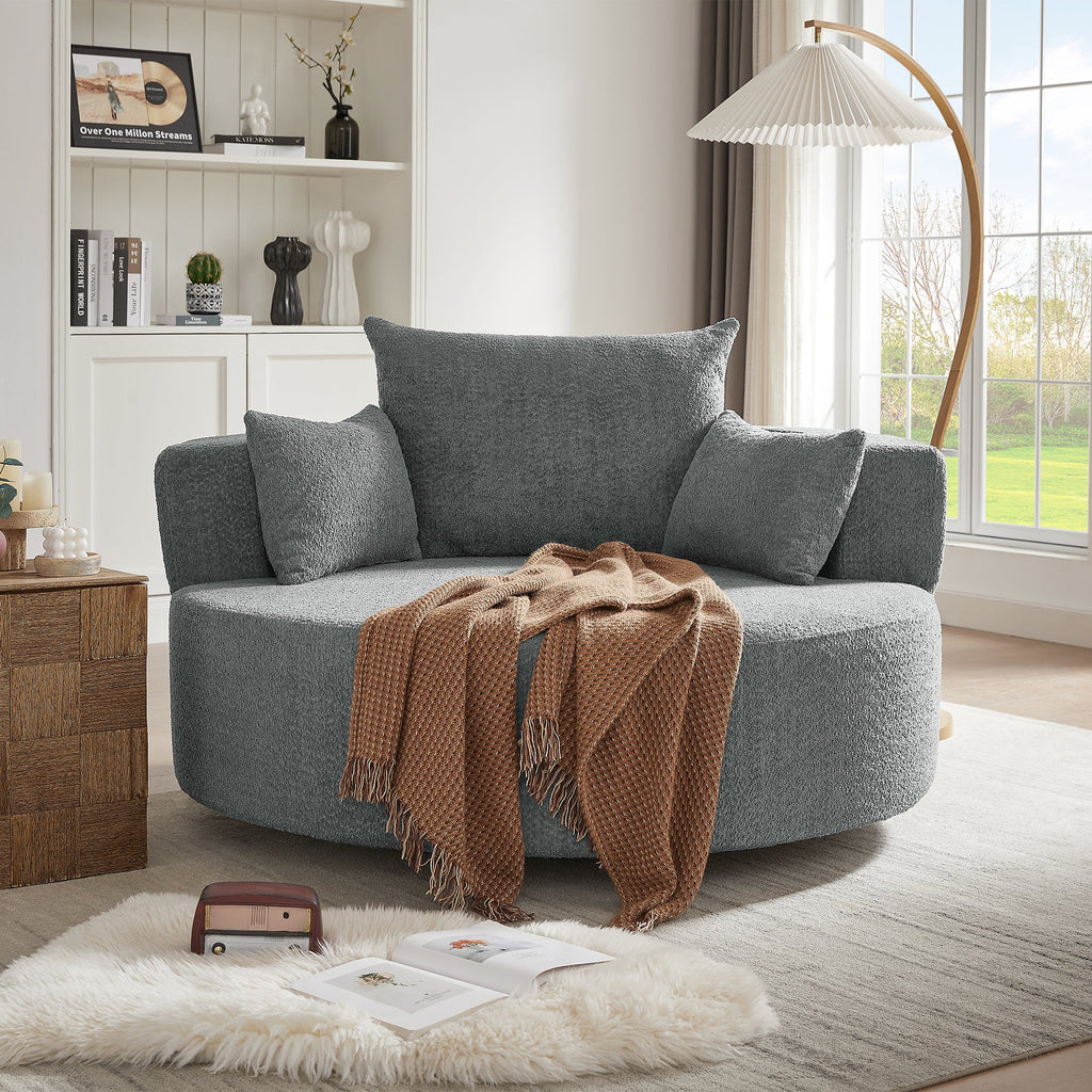 Modern Accent Swivel Barrel Chair with Removable Pillows, Grey Chenille, 56.3x56.3x35.5 in