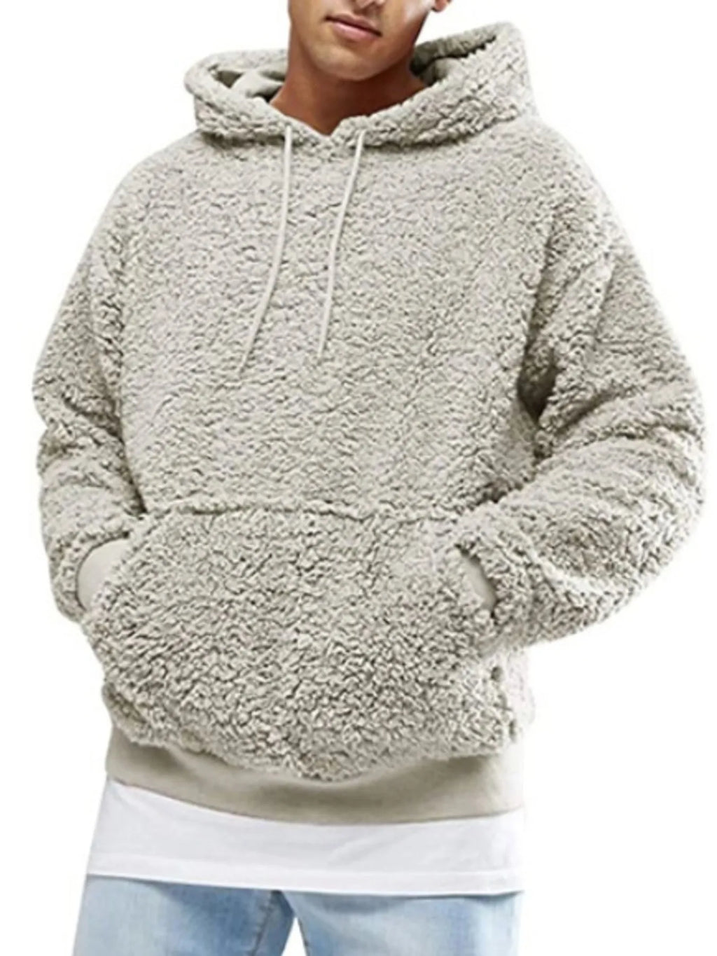 Drawstring Sherpa Fleece Long Sleeve Hoodie Plus Size