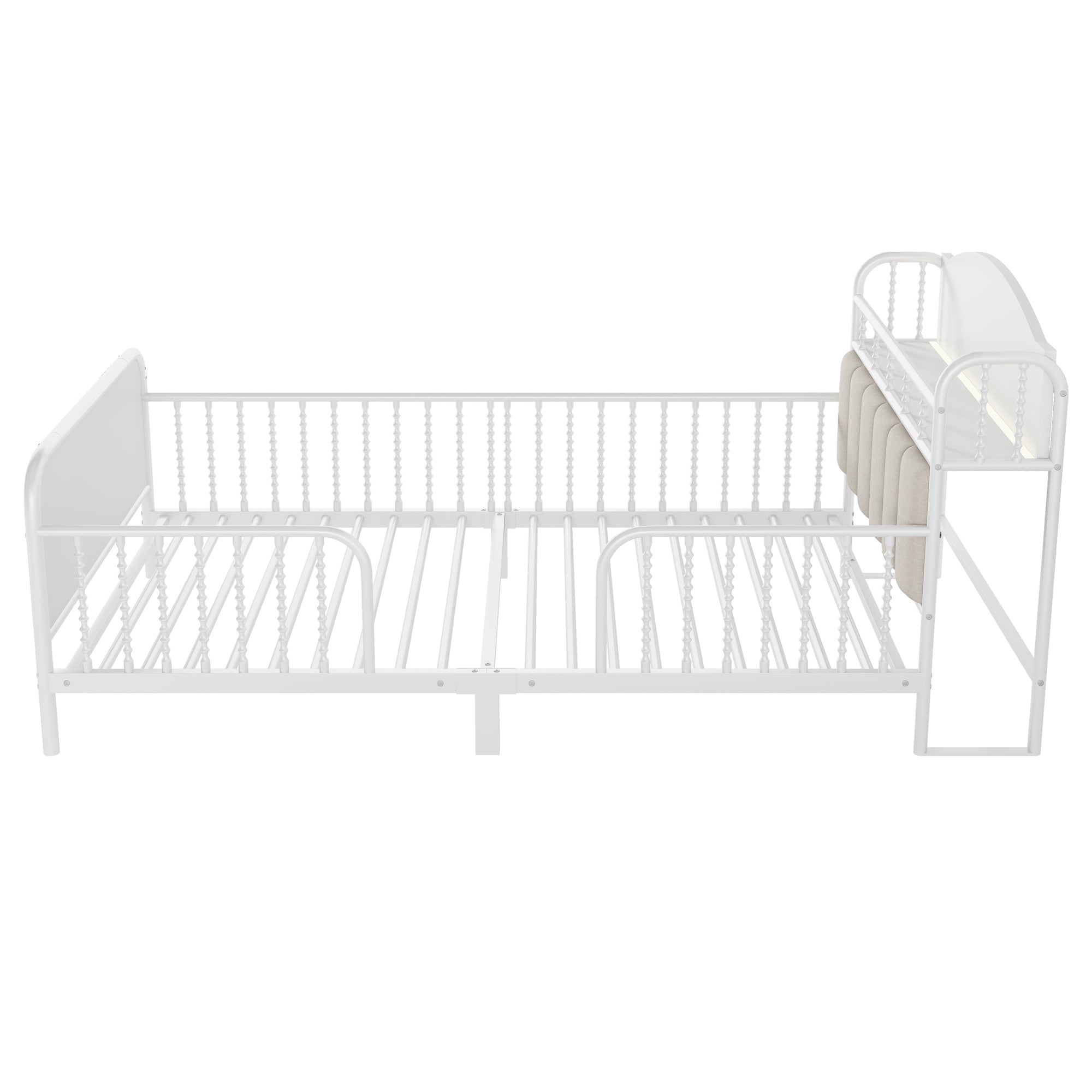 Twin Size Metal Platform Bed Frame with Light, Kids Twin Metal Bed with Upholstered and Storage Headboard, White (Expect Arrival Date 2025/10/5)
