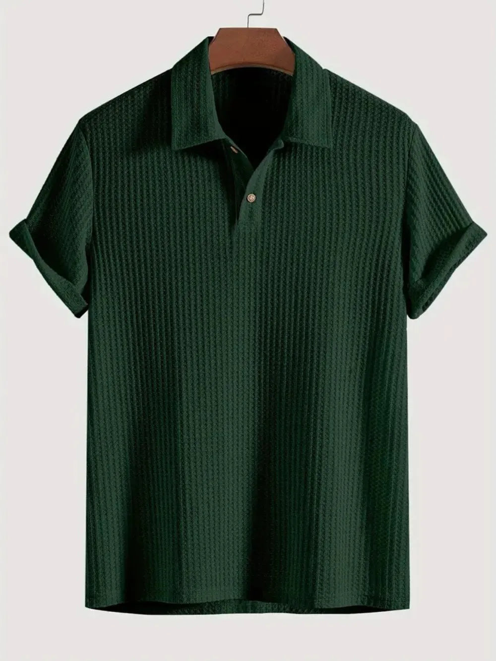Waffle-Knit Collared Neck Short Sleeve Polo