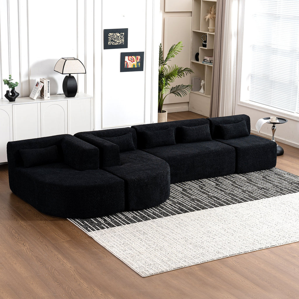 144' Upholstered Sofa Free-combined Sofa Couch with Two Chaise Lounge and Five Back Pillows for Living Room(Old SKU: N719S001600B), Black