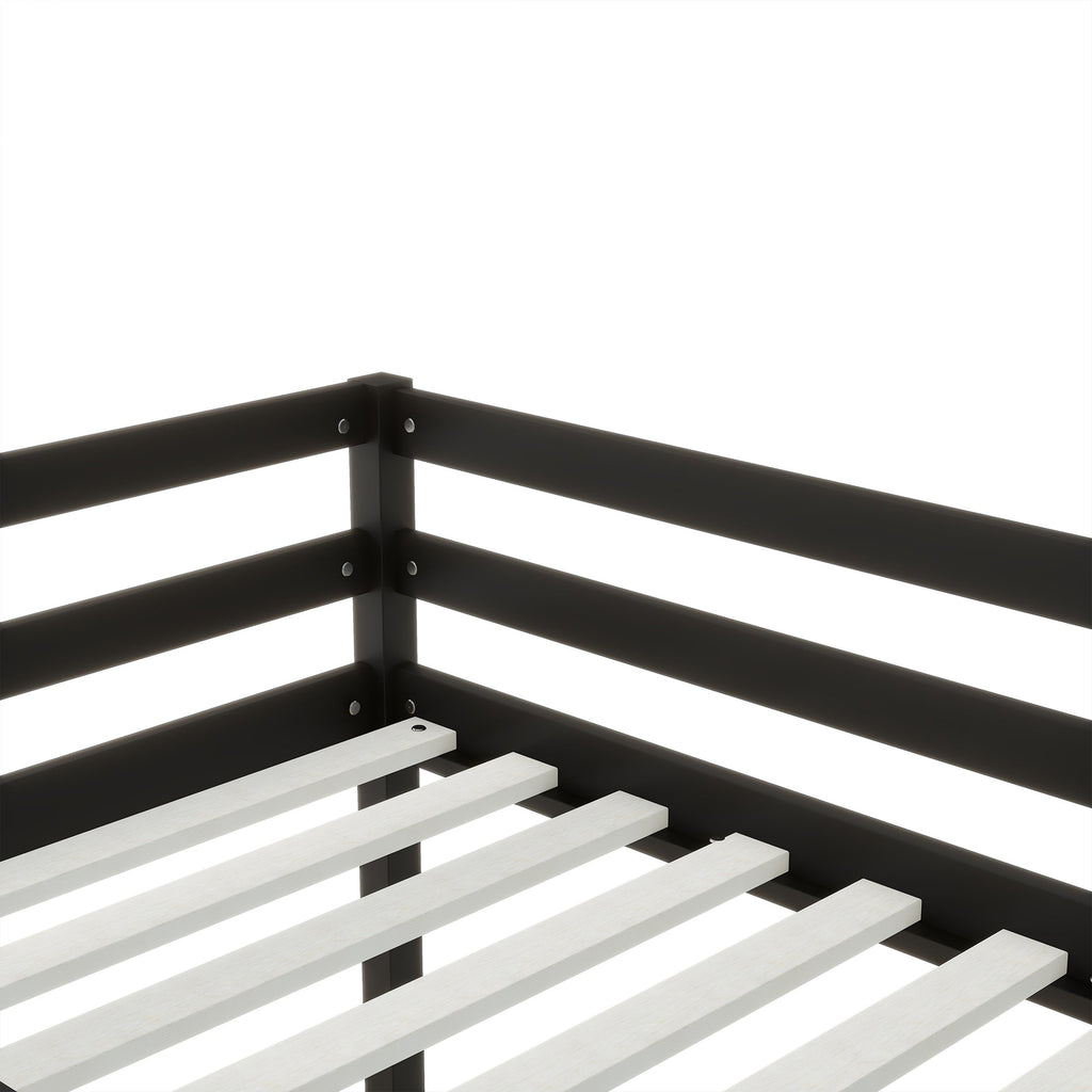 Solid Wooden, Rubber Wooden Twin Loft Bed with Ladder, Bed Platform of Strengthened Slats , Black