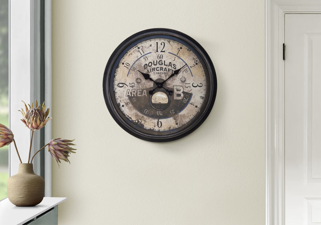 Clocks, 20' Round, Wall Clock, Antique Brown, Transitional