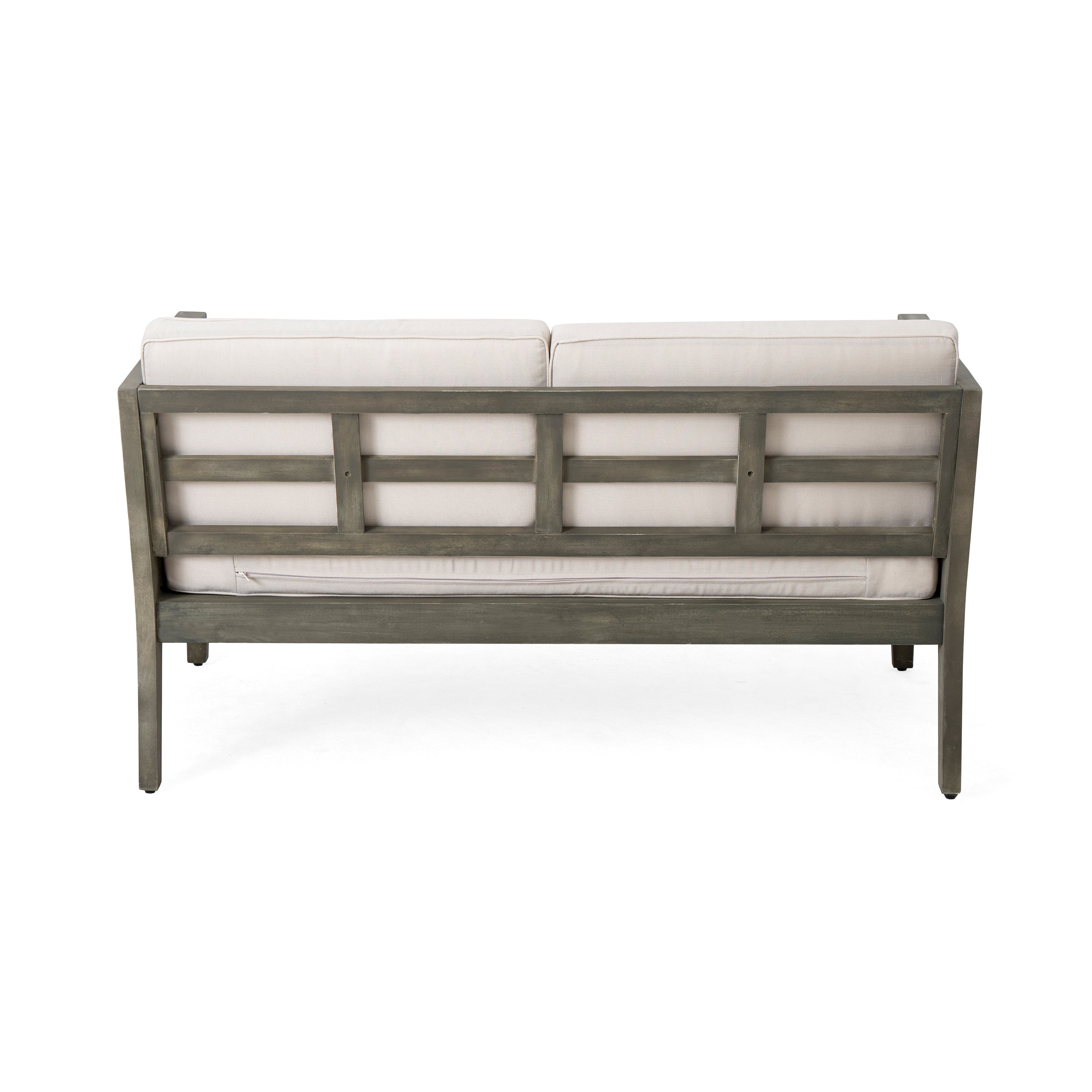 4-Pieces Acacia Wood Patio Furniture Set, Outdoor Furniture with Coffee Table, Patio Conversation Set Deep Seating with Soft Cushion, Porch Chairs for Garden, Backyard Porch Balcony, Grey & Beige