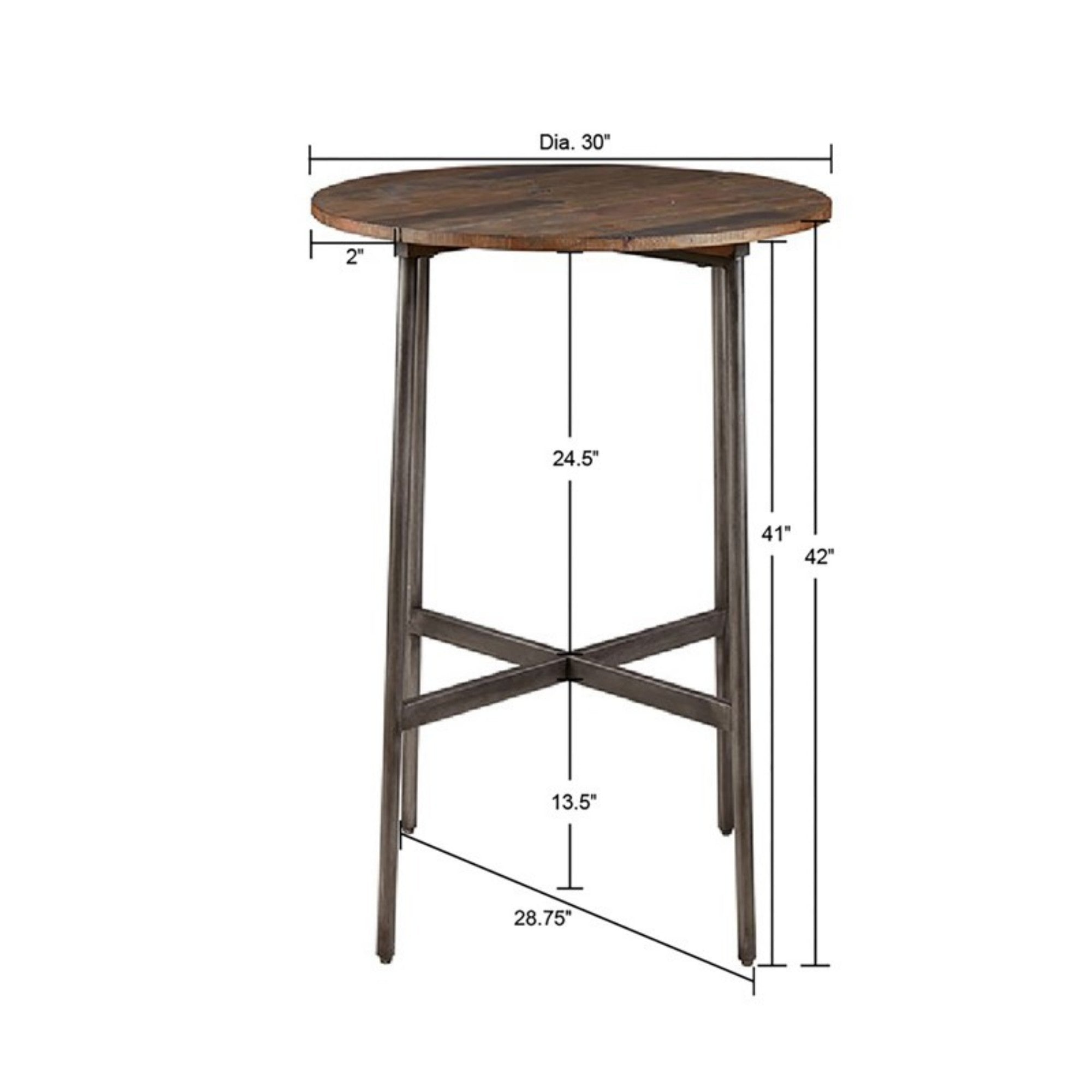 Renu Round Bar Table with Industrial Charm in Light Brown Pine Wood and Gun Metal Finish