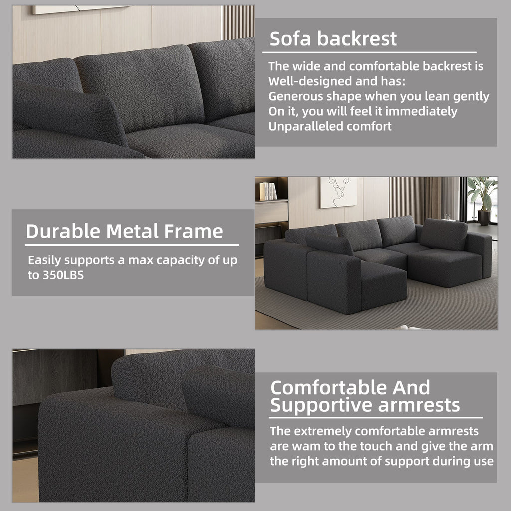 104.32*70.86 Modular Sectional Sofa Sleeper Couch, Sectional Sofa with Chaise and Ottoman, Convertible U Shaped Modular Sofa Set. Compressed sponge, Dark Grey (Combo 3A+2B)