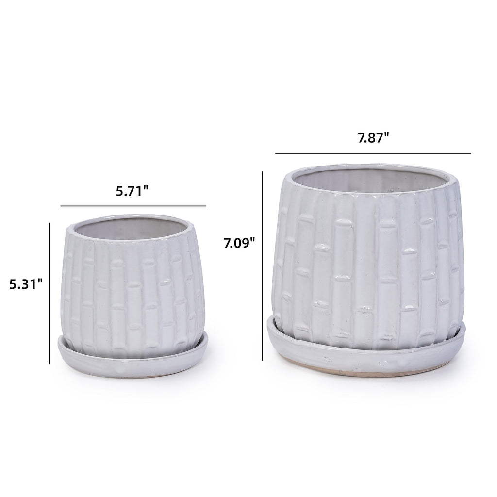 Set of 2 Ceramic Flowerpot, 7' Modern Planter for Patio, Garden, Windowsill - White