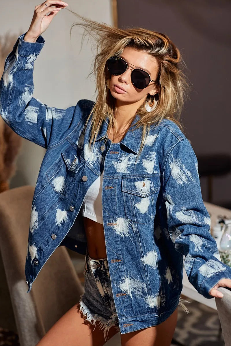 BiBi Washed Tie Dye Denim Jacket