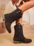 Mid-Calf Western Boots with Block Heels