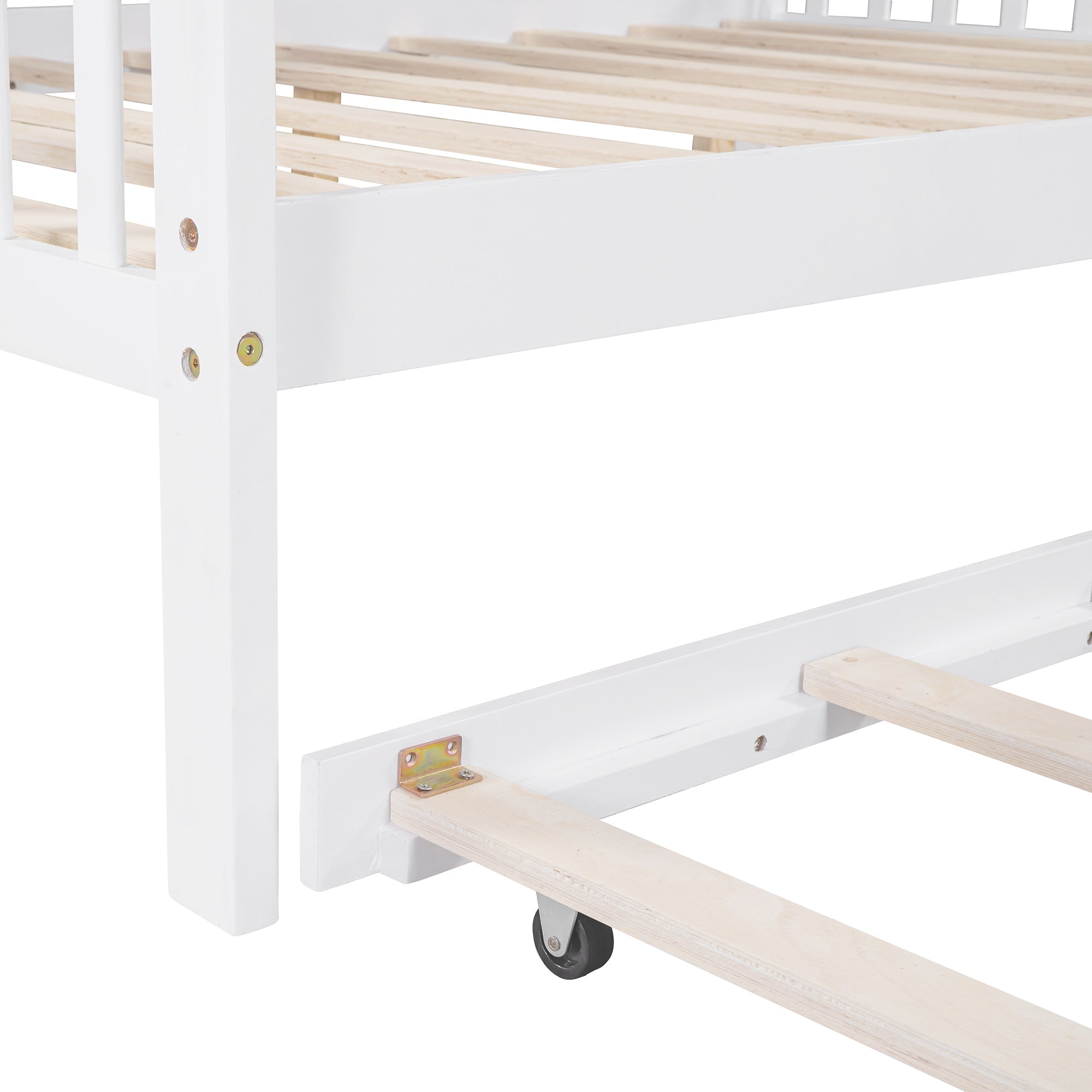 Wooden Full Size House Bed with Trundle,Kids Bed with Shelf, White (Old SKU: WF297070AAK)