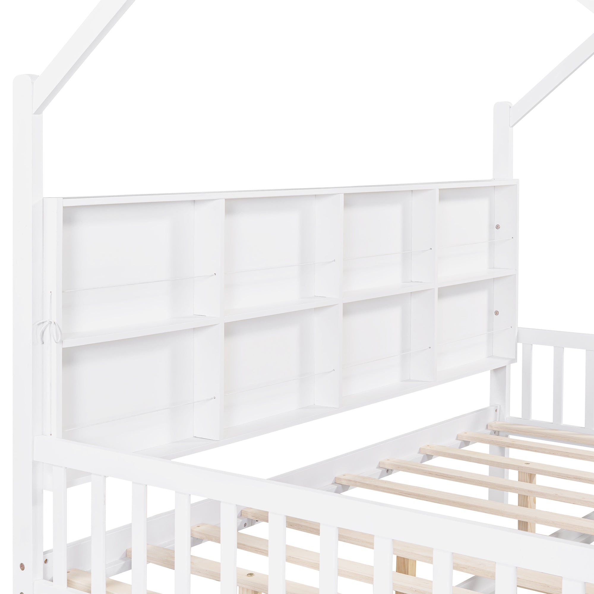Wooden Full Size House Bed with Trundle,Kids Bed with Shelf, White (Old SKU: WF297070AAK)
