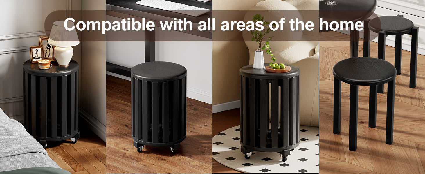 100% solid wood stackable stools set of 4, wooden stools, 18-inch stools, stacking stools, nesting tables, sturdy and durable, no installation required, top stackable round side table