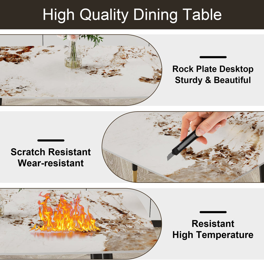 Modern minimalist dining table. A patterned SINTERED STONE tabletop with black metal legs. Suitable for kitchen and living room 50'*30'*30' F-001.W1151S00398