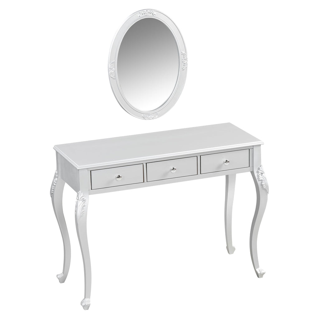 Luxury Makeup Vanity Desk with Oval Mirror, 3-Drawer Dressing Table for Jewelry Storage, Elegant Console Table for Entryway, Living Room & Bedroom, Stylish Home Decor,Silver