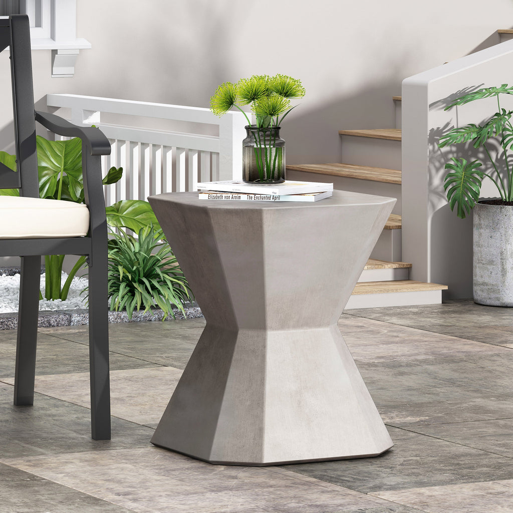 Modern Outdoor Lightweight Concrete Side Table in Natural Color