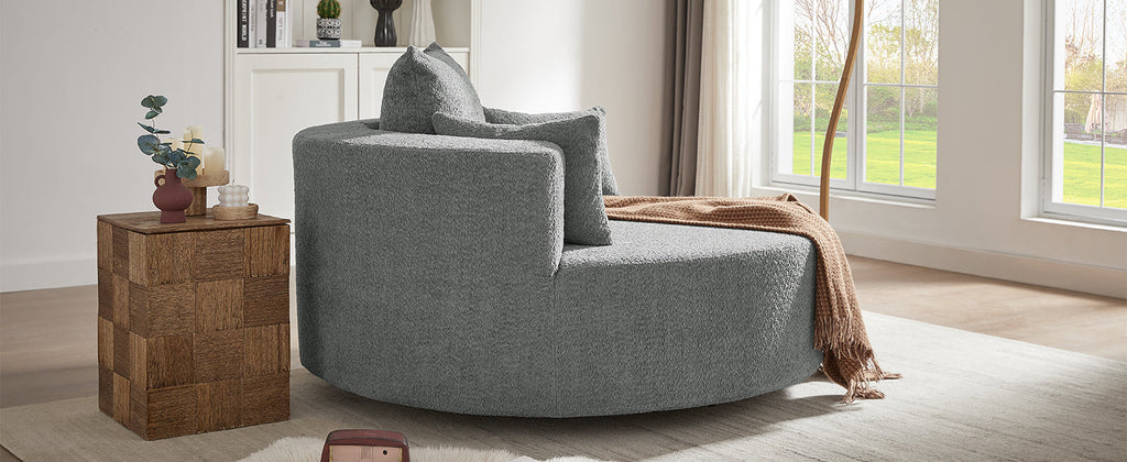 Modern Accent Swivel Barrel Chair with Removable Pillows, Grey Chenille, 56.3x56.3x35.5 in