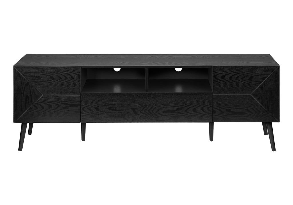 Tv Stand, 72 Inch, Console, Media Entertainment Center, Storage Drawer, Black Laminate, Mid Century, Modern