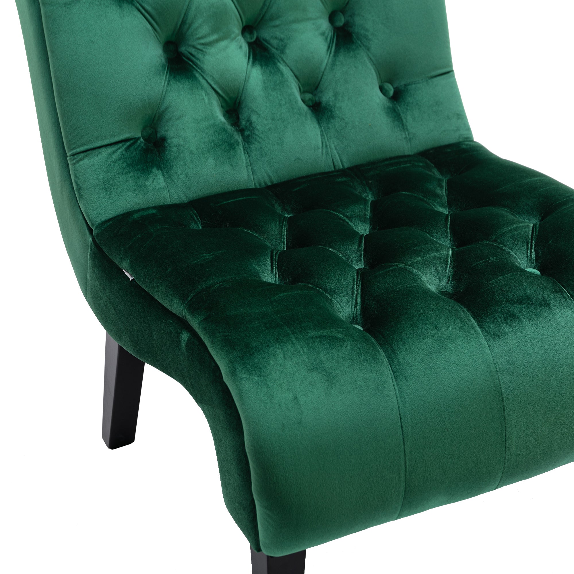 COOLMORE Modern Velvet Armless Accent Living Room Chair / Leisure Chair,Upholstered Fabric Button Comfortable Chair with Wooden Legs for Bedroom, Living Room, Office (Green Velvet)