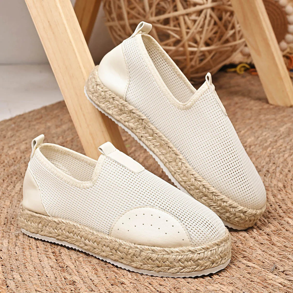 Mesh Espadrille Platform Slip-Ons