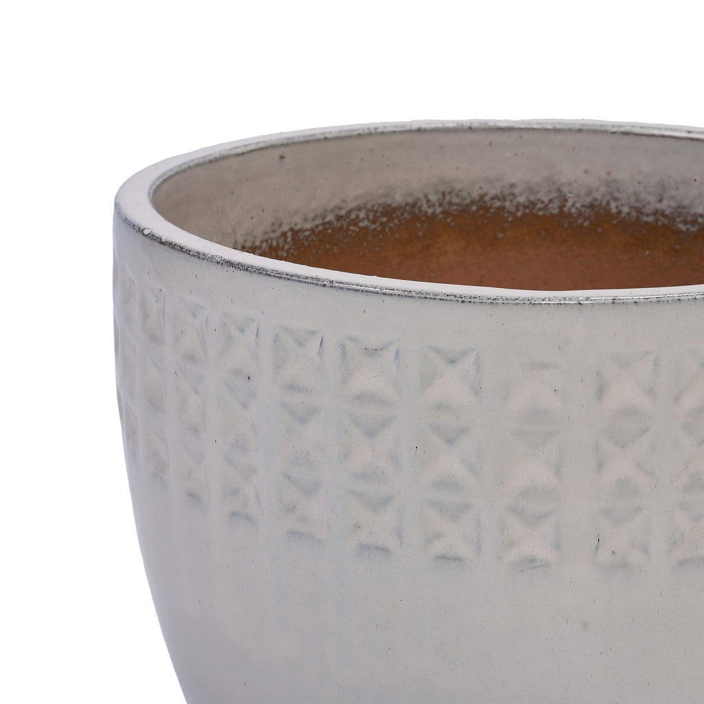 Set of 3 Ceramic Flowerpot, Modern Planter for Patio, Garden, Windowsill - Ancient White