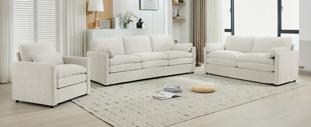 Cozy Upholstered Sofa Set Oversized Comfy Cloud Sofa Double Cushion Sofa Group Plush Cushion Sofa Couch for Living Room, Beige