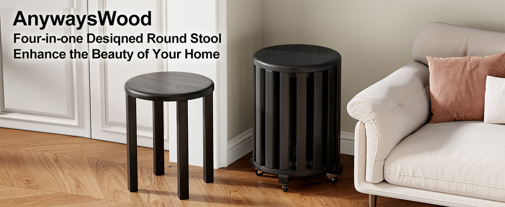 100% solid wood stackable stools set of 4, wooden stools, 18-inch stools, stacking stools, nesting tables, sturdy and durable, no installation required, top stackable round side table