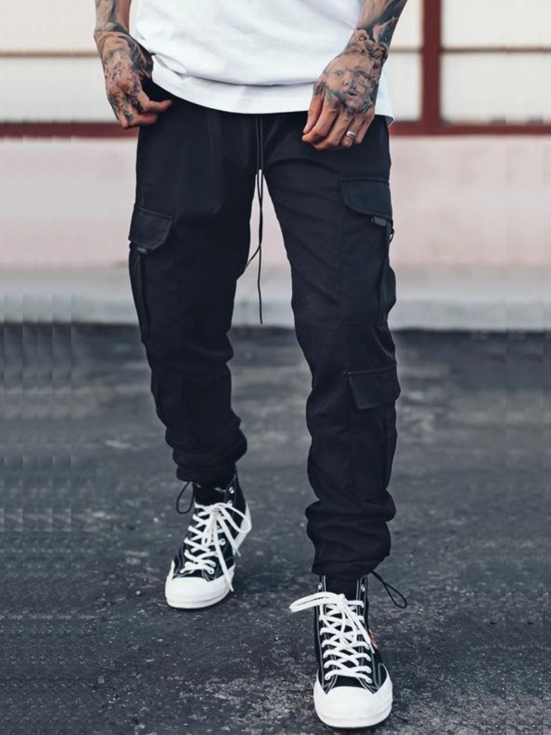Drawstring Pants with Cargo Pockets