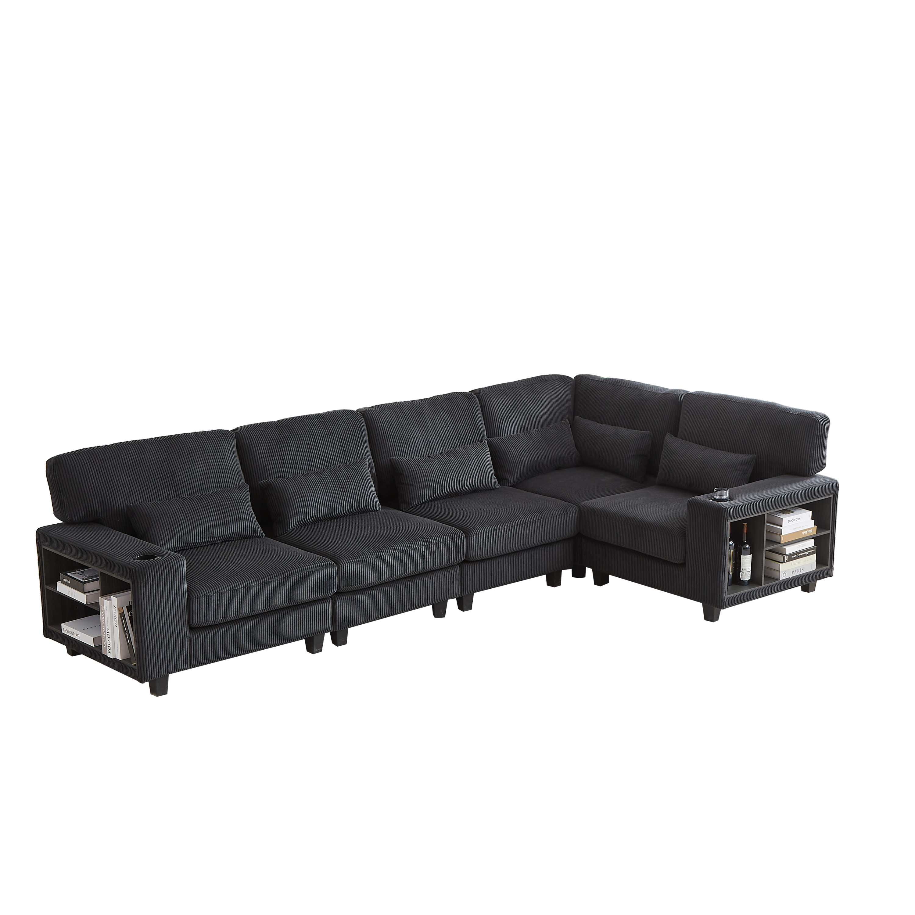 102.75*102.75' L-Shaped Modular Sectional Sofa, Modern Corduroy Sectional Sofa, Arm with Storage With Cup Holder 5-Seat Convertible Sectional Sofa for Living Room, Bedroom, Lounge and Projection Room
