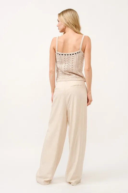 And The Why High-Rise Wide Leg Linen Blended Pants