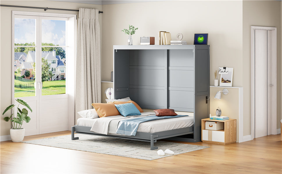 Full Size Murphy Bed Wall Bed,Gray