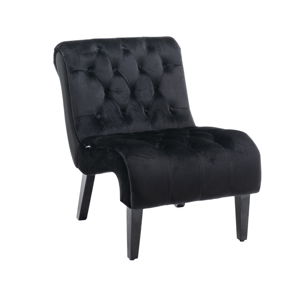 COOLMORE Modern Velvet Armless Accent Living Room Chair / Leisure Chair,Upholstered Fabric Button Comfortable Chair with Wooden Legs for Bedroom, Living Room, Office (Black Velvet)