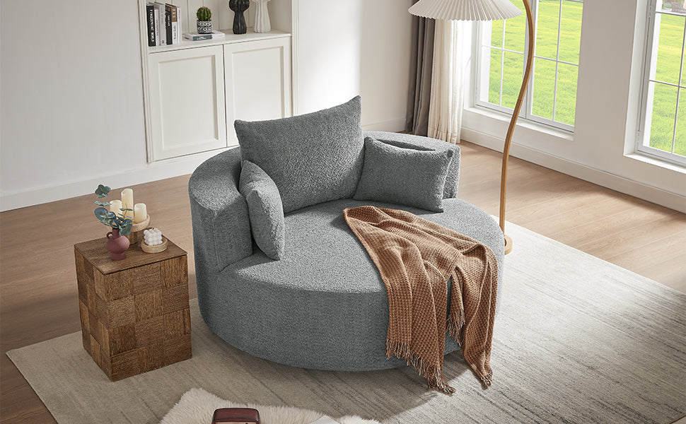 Modern Accent Swivel Barrel Chair with Removable Pillows, Grey Chenille, 56.3x56.3x35.5 in