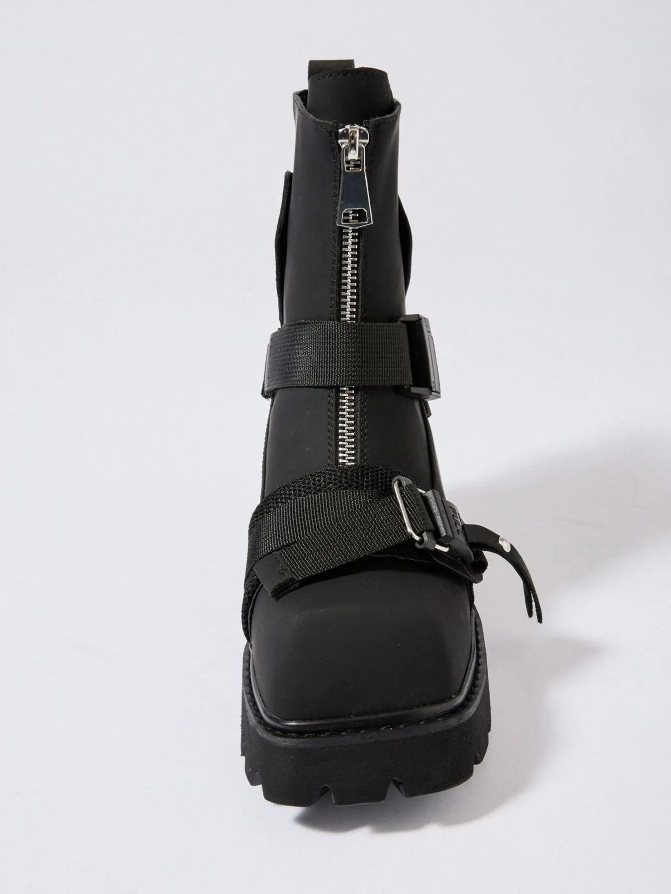 Chunky Platform Boots with Buckle Straps and Front Zip