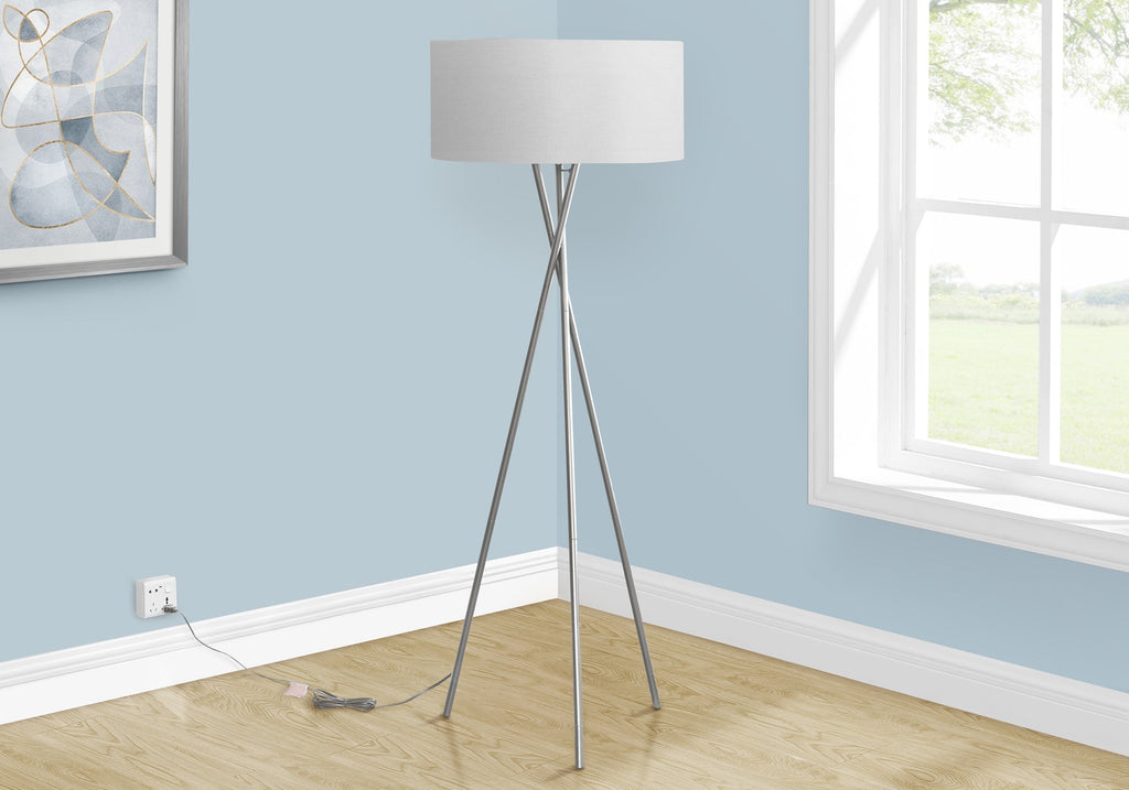 Lighting, 62'h, Floor Lamp, Nickel Metal, Grey Shade, Contemporary