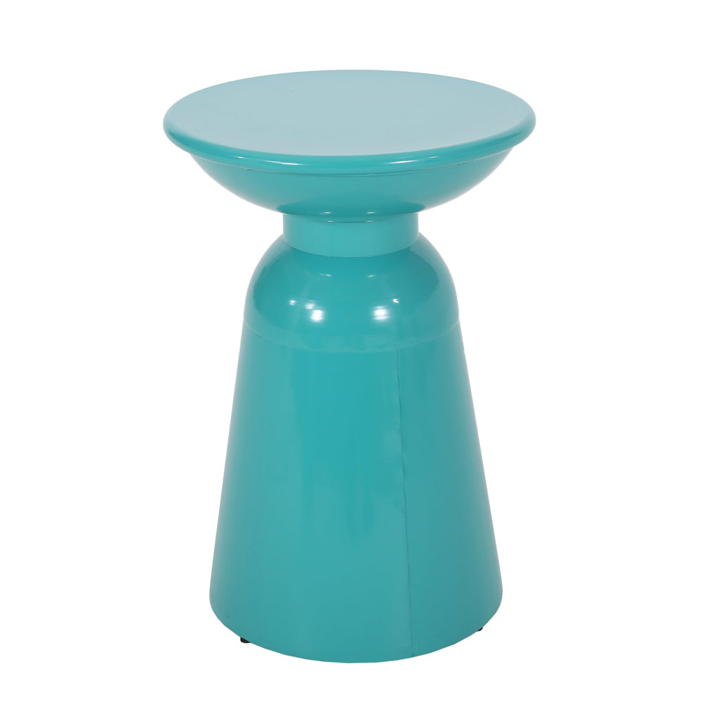 Serenita Outdoor Iron Side Tables with Flared Design, Set of 2 , Teal