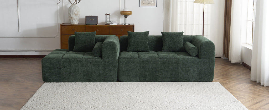 Modern Modular Sectional Sofa with Deep Seating, Green Chenille Fabric, 101.2'