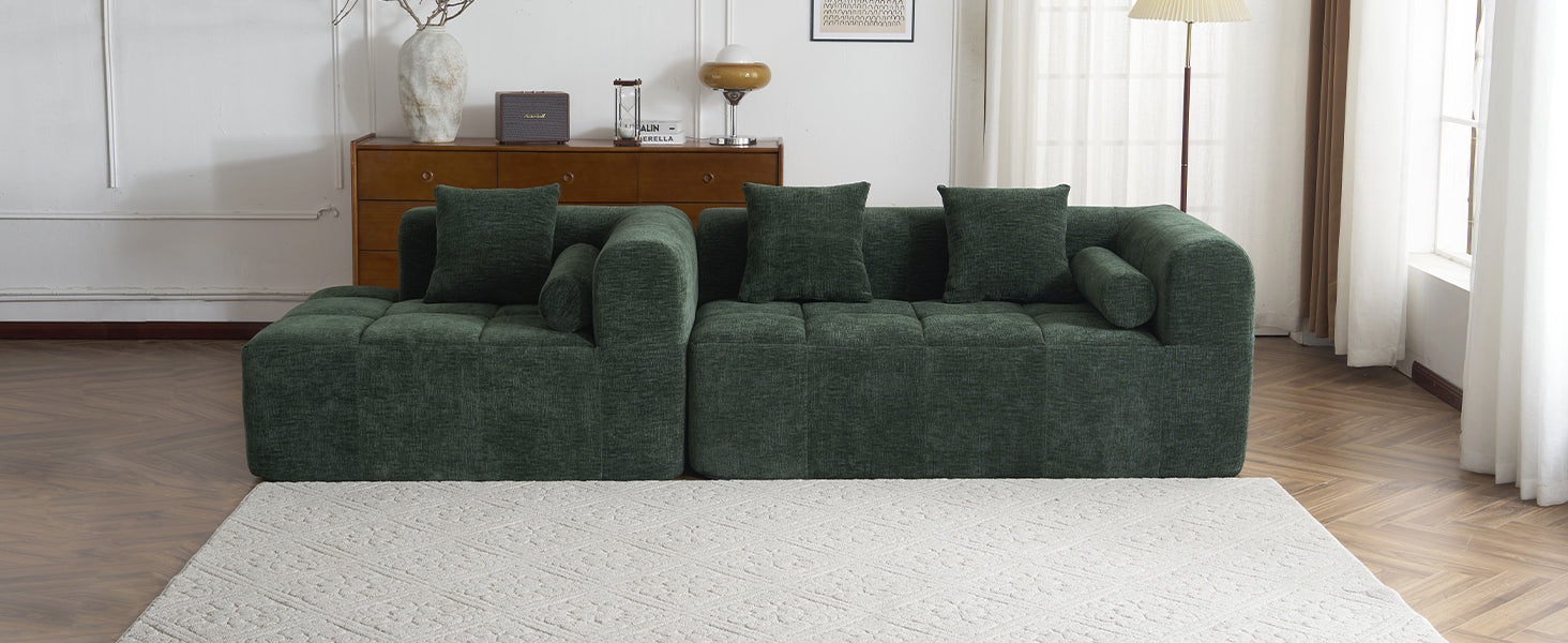 Modern Modular Sectional Sofa with Deep Seating, Green Chenille Fabric, 101.2'
