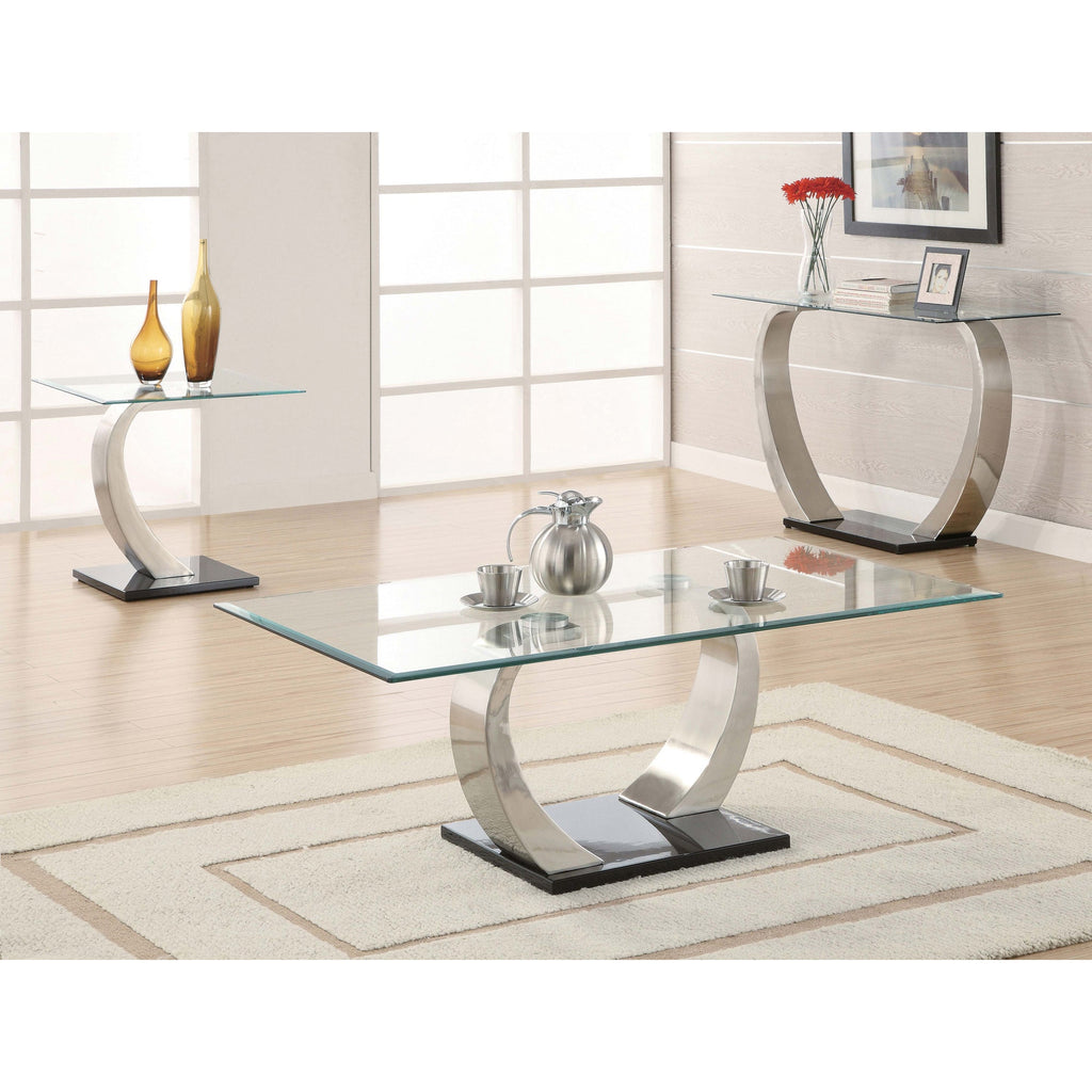 Lana Satin Silver Glass Top Metal Base Console Table