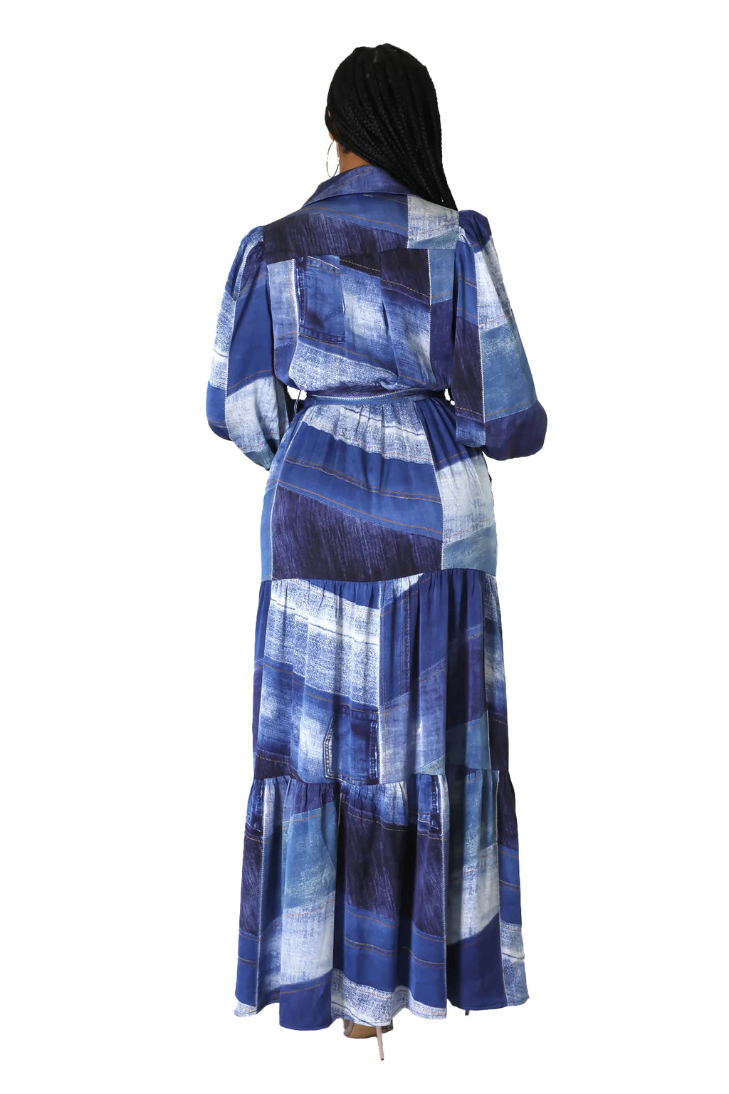 Satin Denim Illusion Maxi Dress