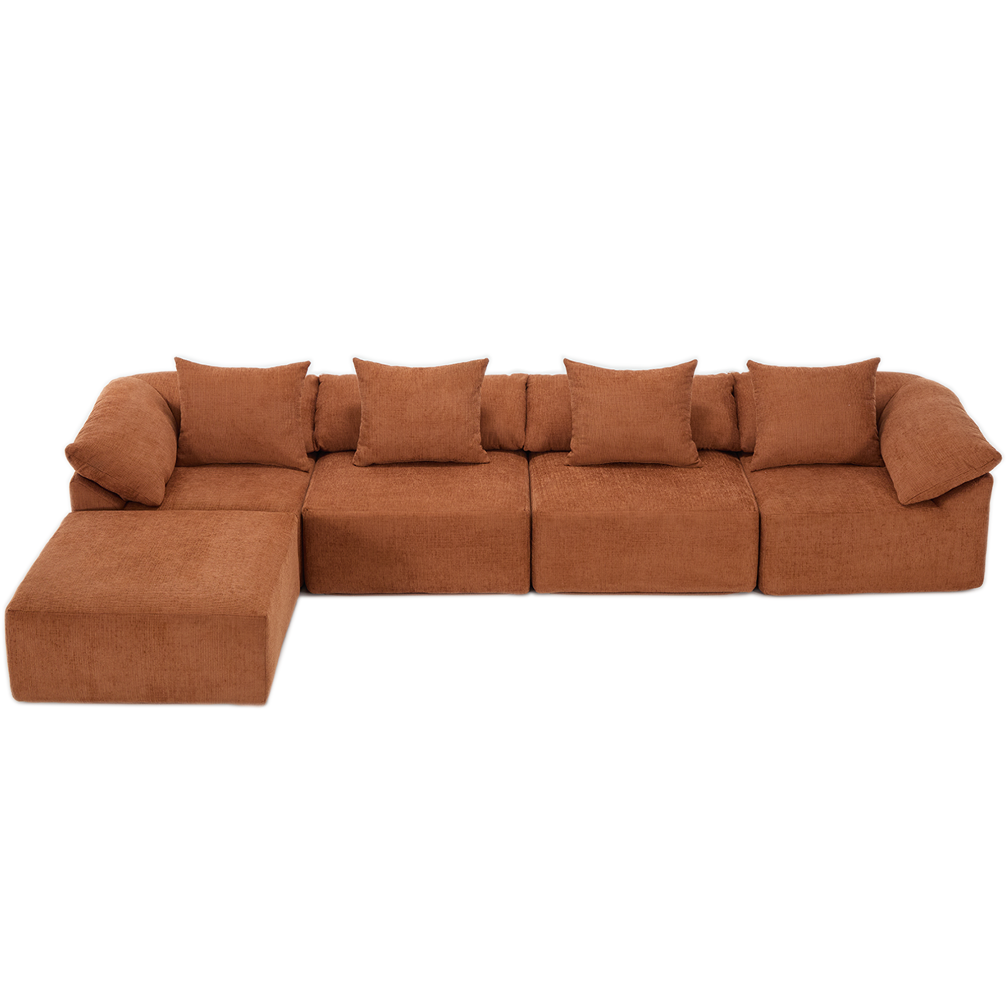 142' L Shaped Modular Sectional Sofa,No Assembly,5 Piece Couch, Convertible Sleeper Couch,Full-Compressed Couch,Free-Combined Couches,5 Seat & Ottoman,Chenille,Orange