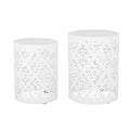 Modern Iron-Cut Design Metal End Table Set of 2 in White