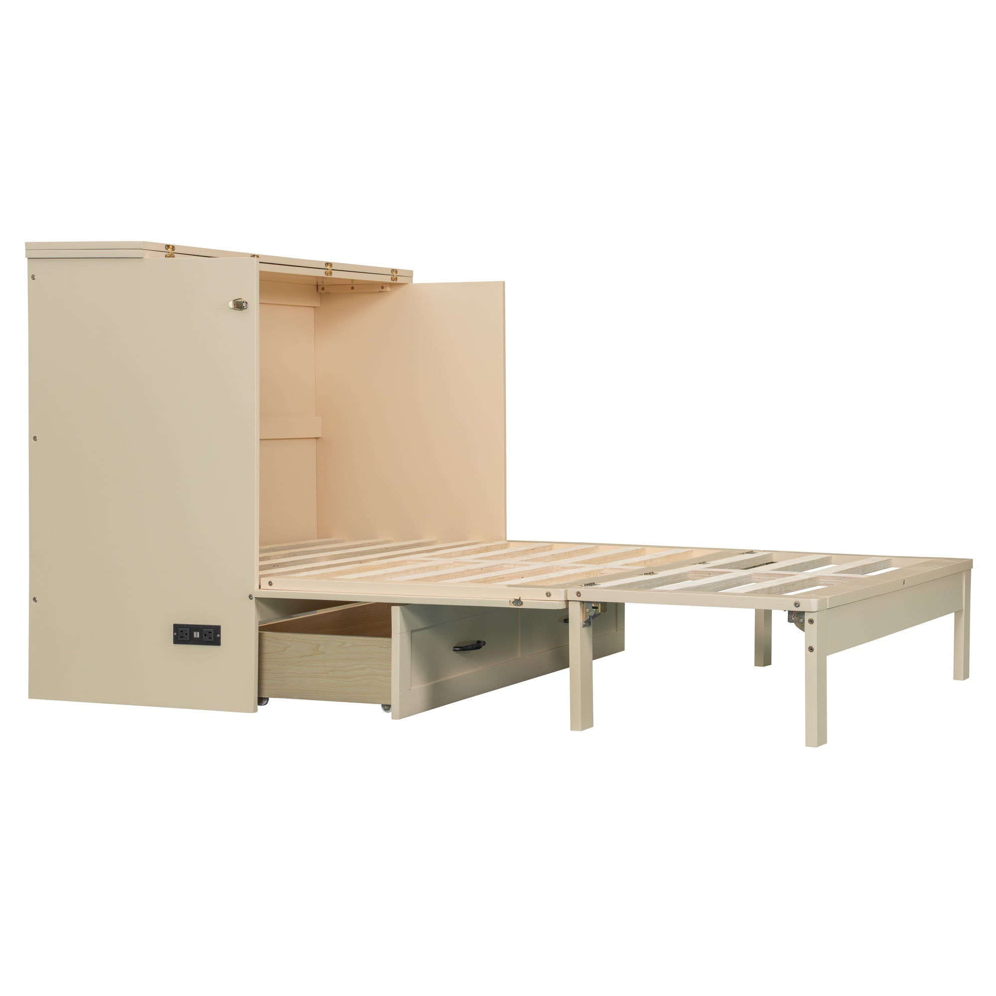 Full Size Murphy Bed with Large Drawers, Gold