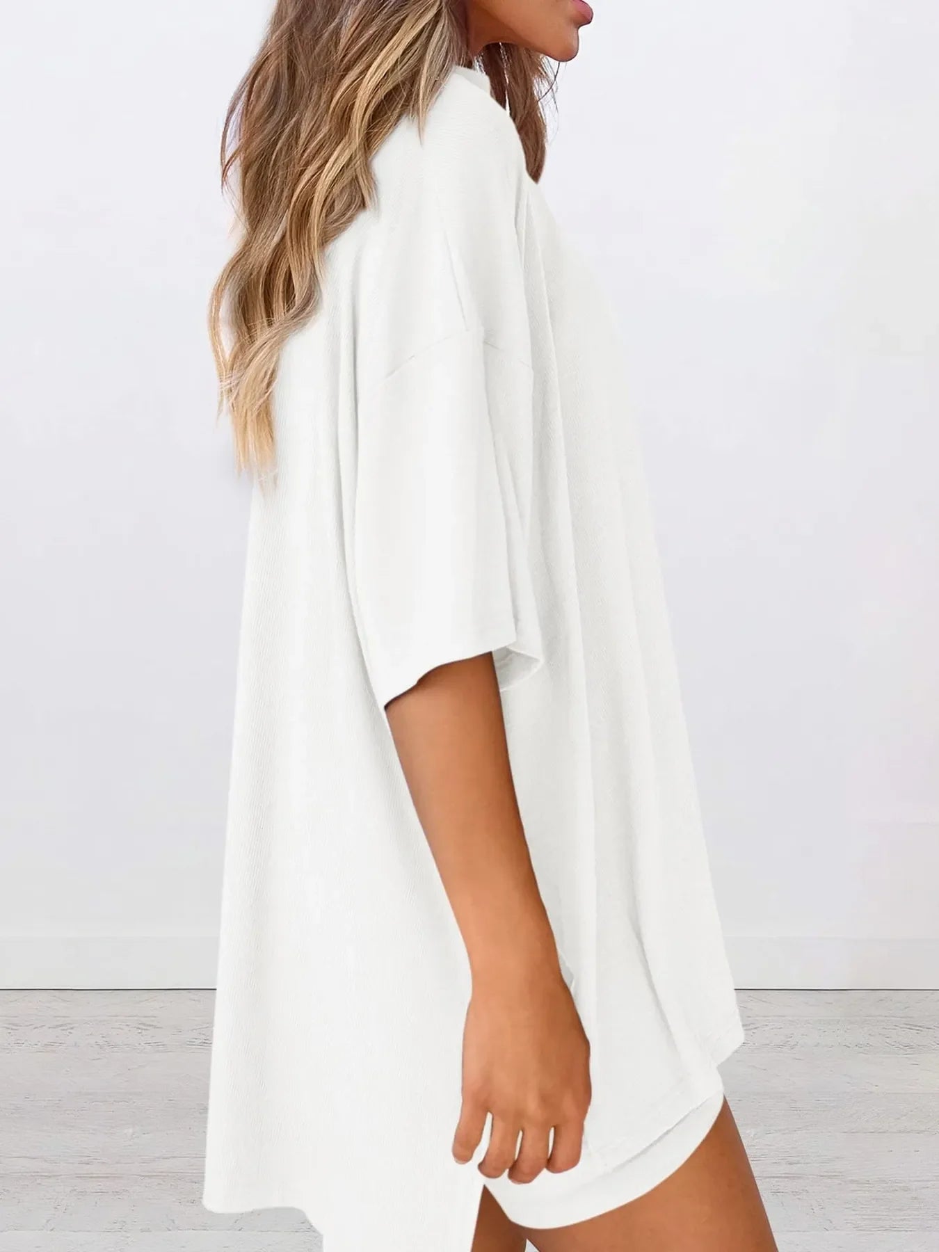Oversized Slit Round Neck Top and Shorts Lounge Set Plus Size