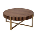Modern Handcraft Drum Coffee Table 31.5 inch Round Coffee Table for Living Room,Small Coffee Table with Sturdy Pedestal,Walnut