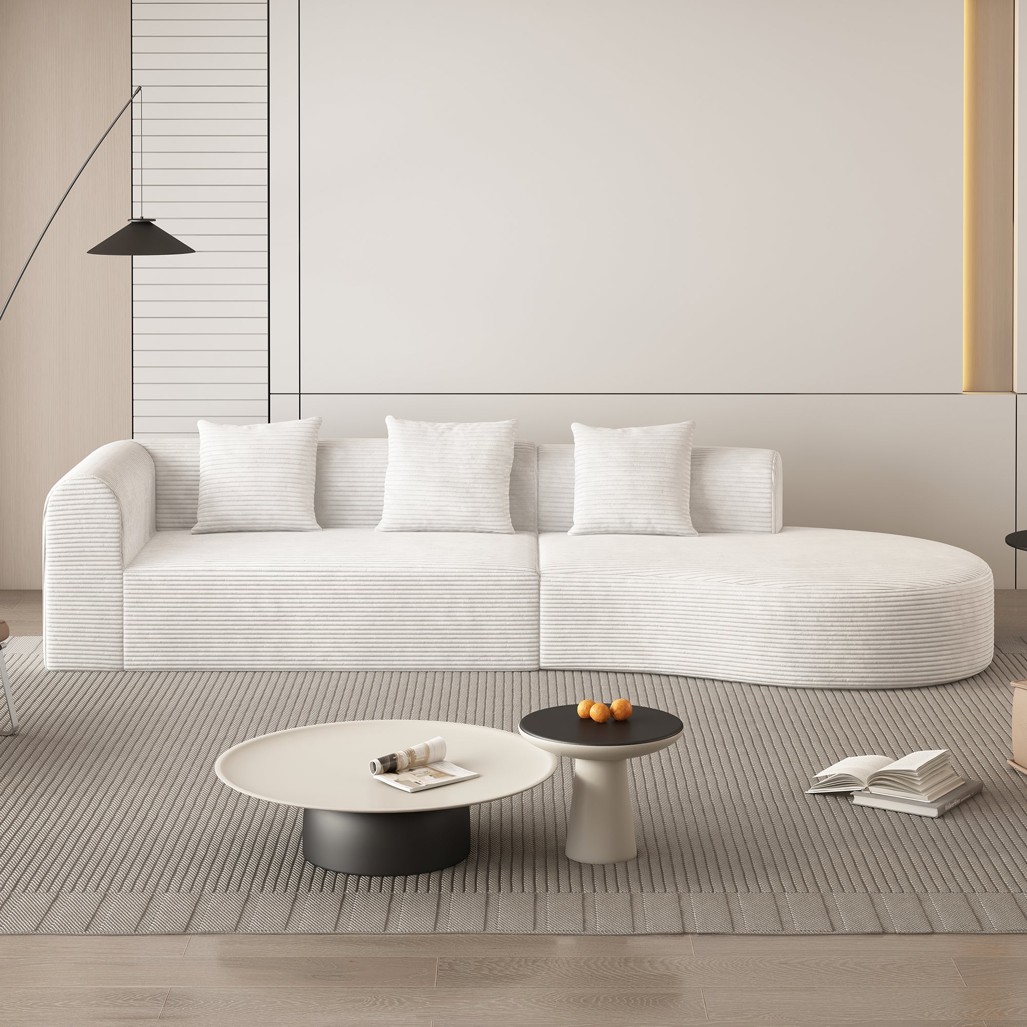 123*37 inch extra large deep modular sofa, cloud sofa 4-person sofa, can sit or lie down, living room corduroy modular sofa, no assembly required, white