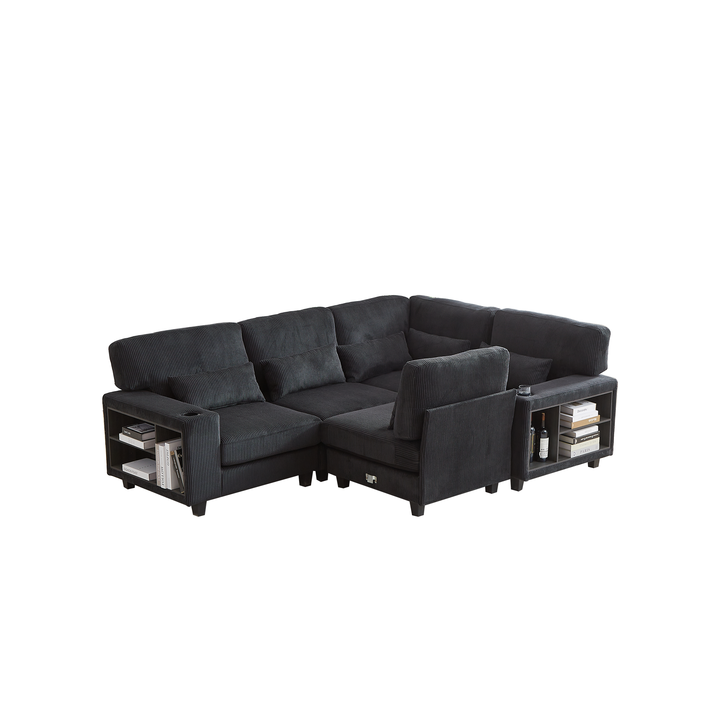102.75*102.75' L-Shaped Modular Sectional Sofa, Modern Corduroy Sectional Sofa, Arm with Storage With Cup Holder 5-Seat Convertible Sectional Sofa for Living Room, Bedroom, Lounge and Projection Room