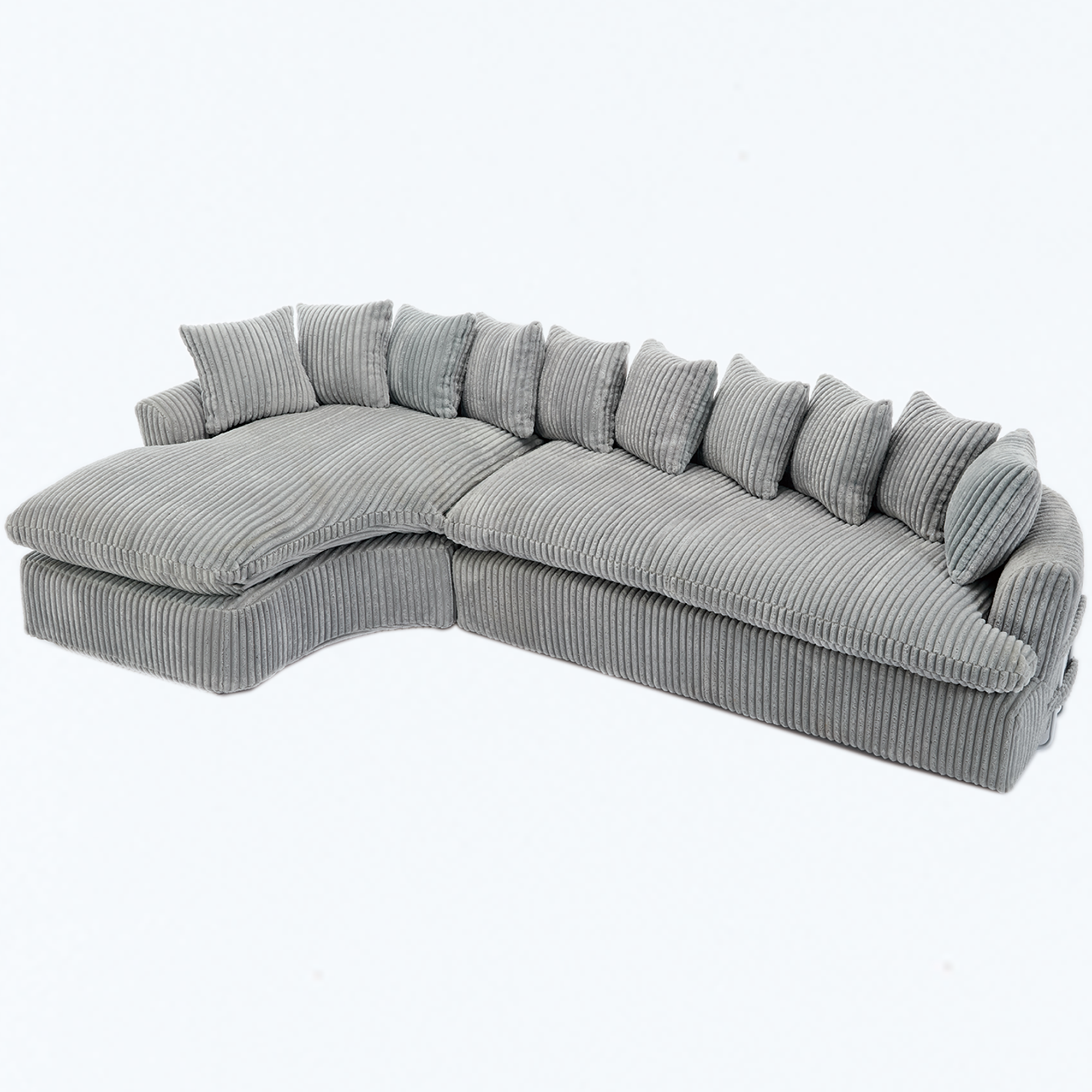 127''  Large Sectional Sofa ,Elegant Curved Design ,High-Resilience Foam ,Ten Back Cushions,L-Shape Left Sofa,No Assembly  Required , (Gray-Soft Corduroy Fabric)