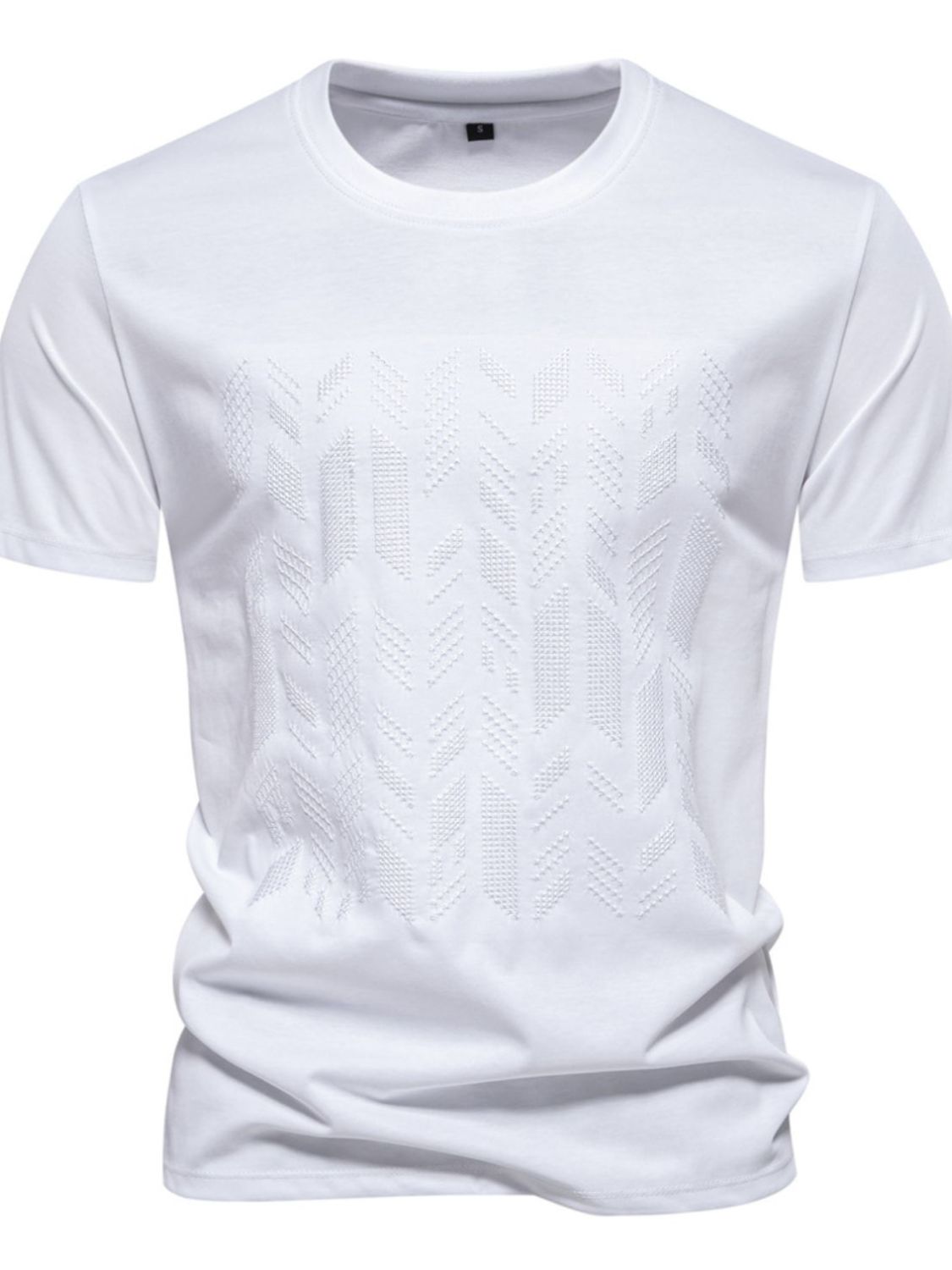 Round Neck Geometric Embroidered T-Shirt
