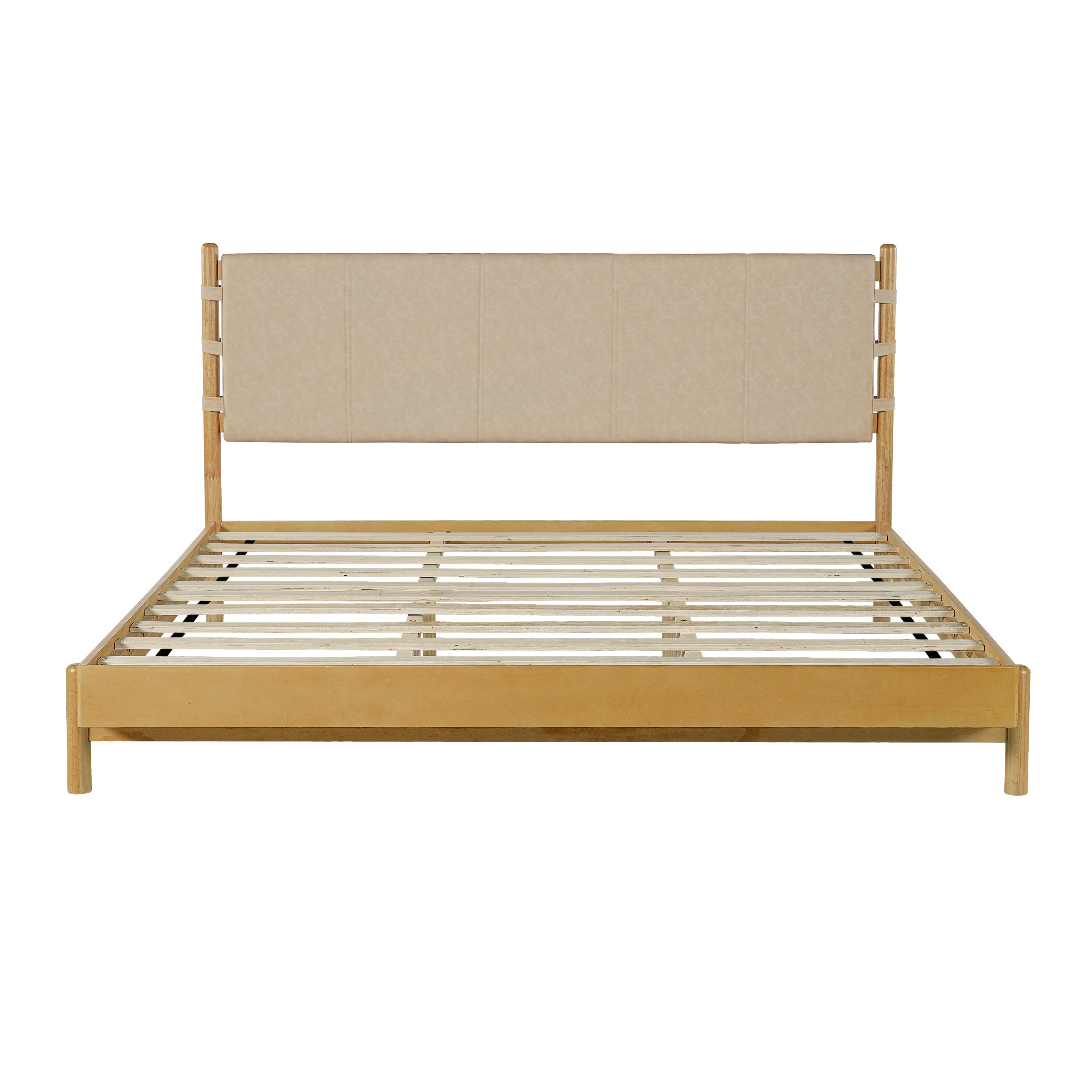 Modern King Bed Frame Set with 2 Nightstands, Beige Wood Platform Bed with Headboard and Matching Bedside Tables for Bedroom